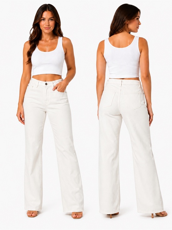 COS Denim - COS Column Straight-Leg Jeans Chalk Off-White High Rise Rigid Denim 27 Cotton